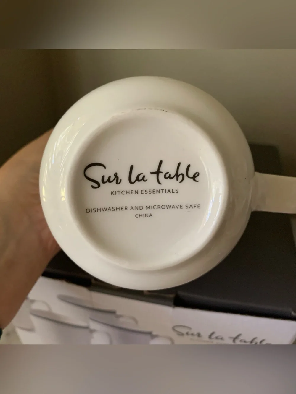 Sur La Table Blue Rim Bistro Style Fine Ceramic Cups/ Mugs Set of 4 - 14 Oz Each